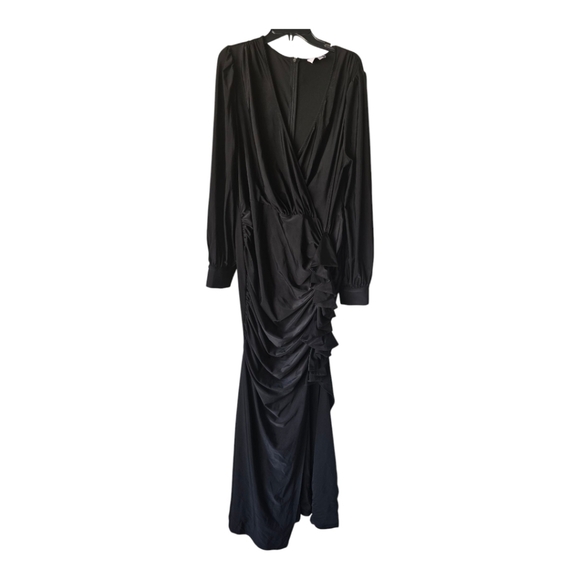 faeriesty Dresses & Skirts - Faeriesty Wrap Evening Dress Women 2XL Black Long Cap Sleeve Side Ruffle Slit
